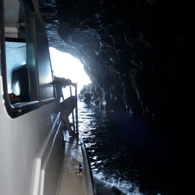 View from the boat in a cave