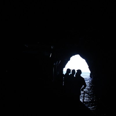 The boat exiting a cave
