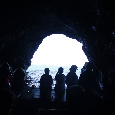 The boat exiting a cave